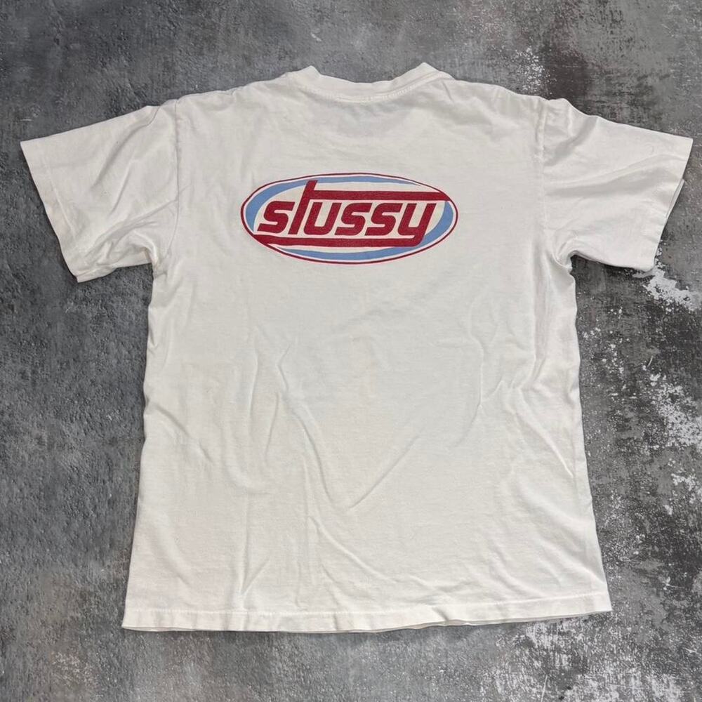 Vintage 90s Stussy Logo T Shirt. White Single Stitch. Size Medium